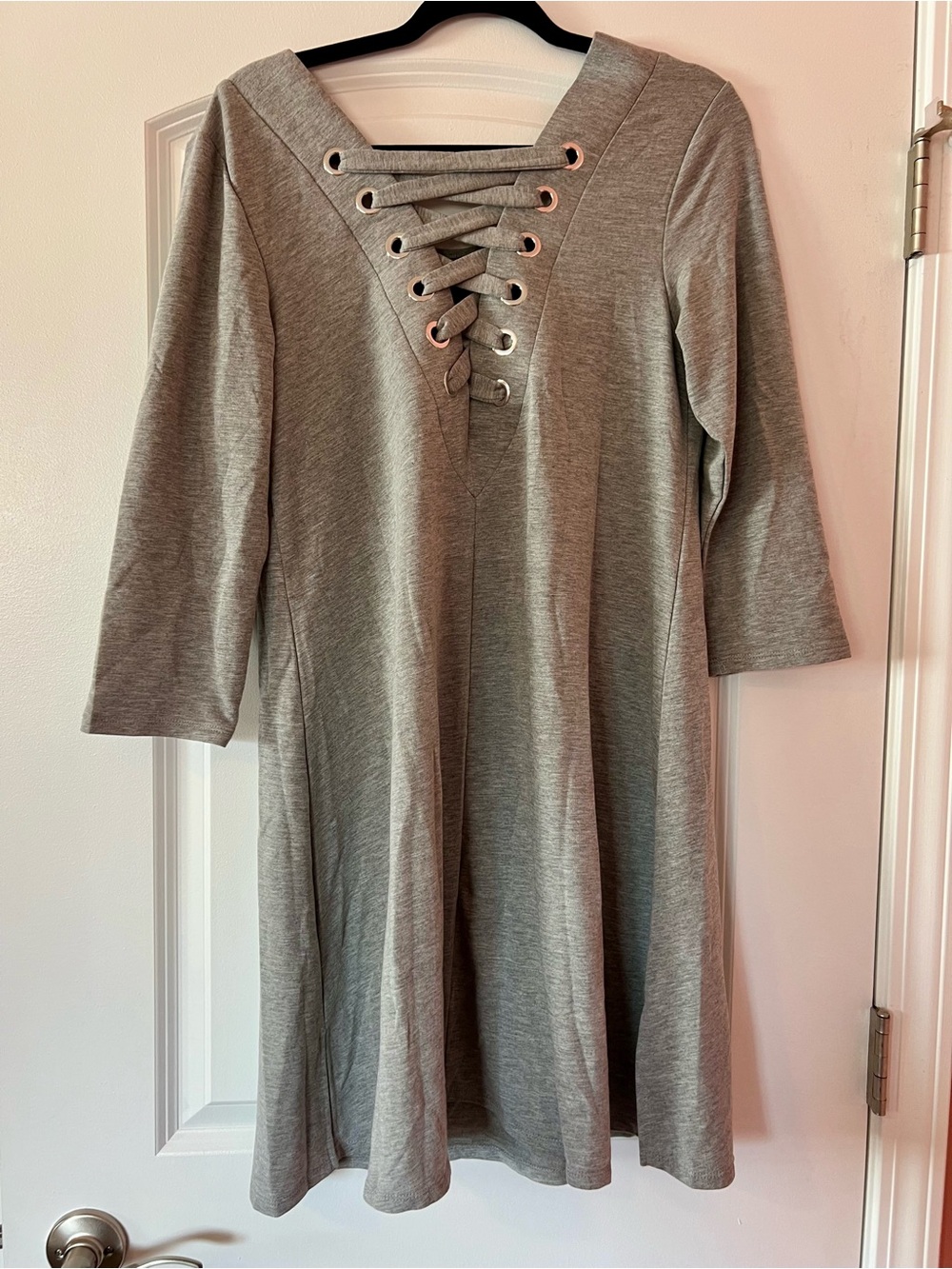 Cable & Gauge Women's Gray Lace-Up V-Neck Dress